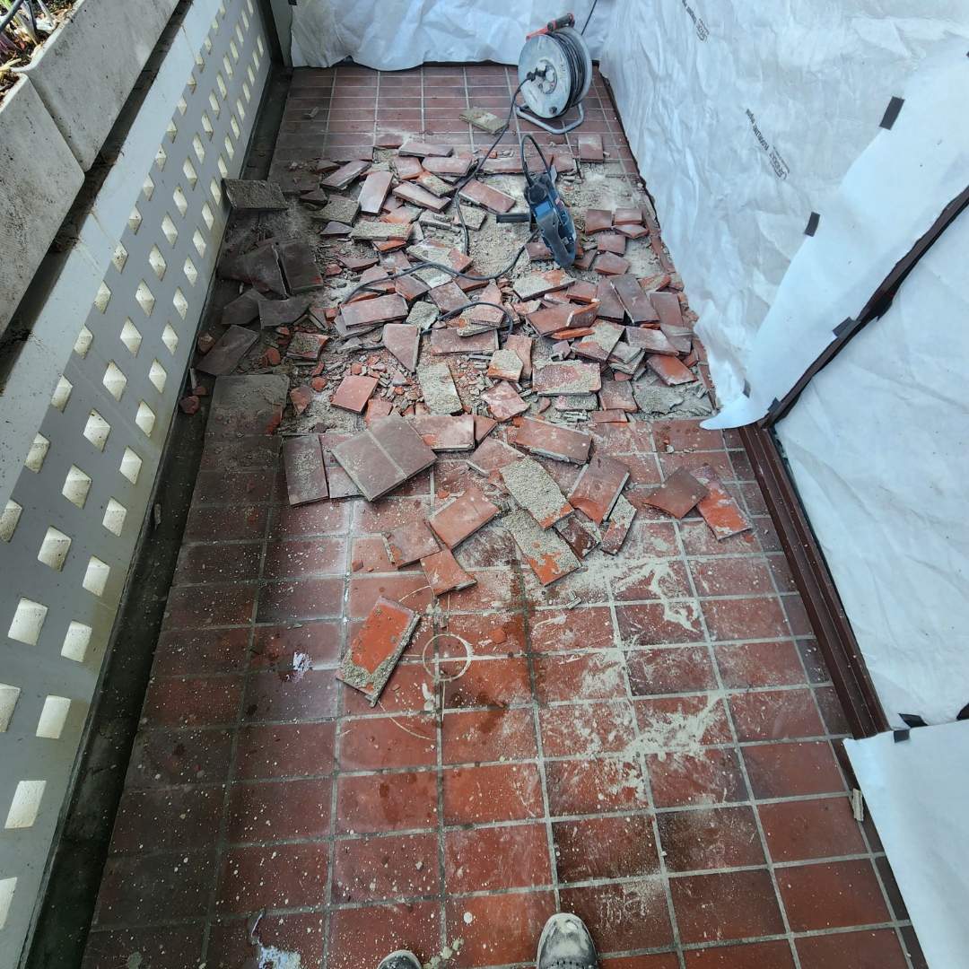 New construction tile installation on site — Arnautu Keramik Basel